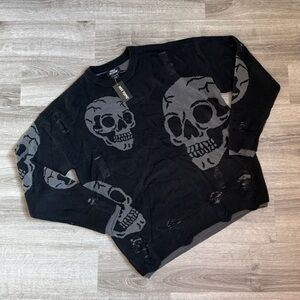 NEW Hot Topic Social Collision skull print distressed sweater